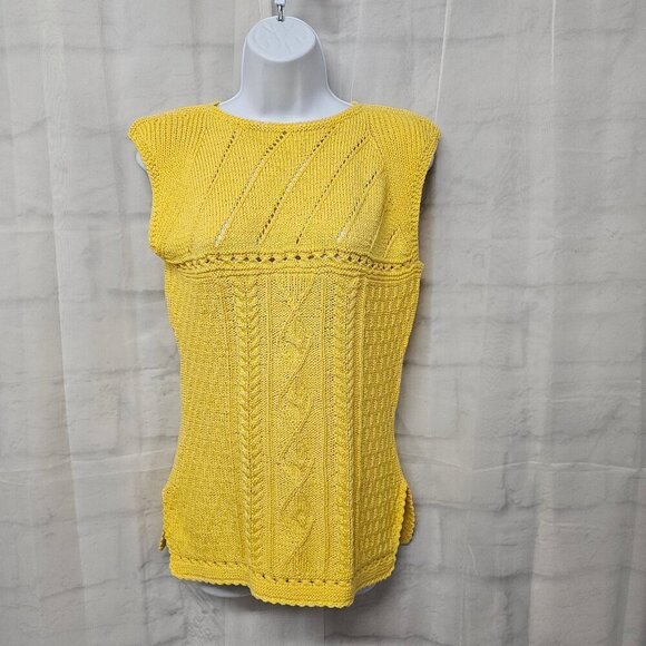 Artesanias Pachama Sweater Handmade Yellow Peruvian Cable Knit Sleeveless S - Picture 1 of 10
